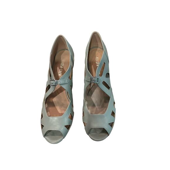 Chelsea Crew Slip-On Sandal Women's 9.5 Green Leather Buckle Peep Toe Block Heel - Picture 1 of 6